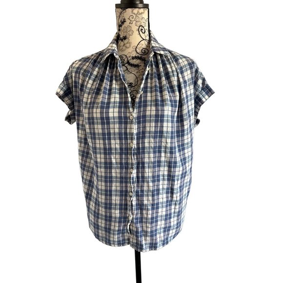 MADEWELL Navy Plaid Oversized Button Down Top Shirt Size XXS - Picture 1 of 4